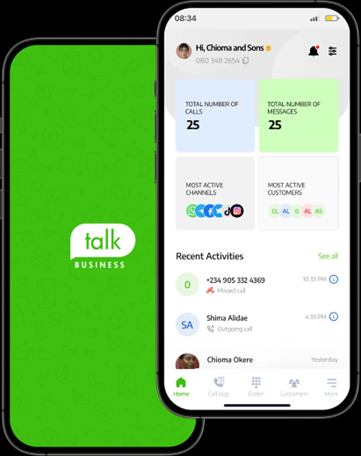 The NativeTalk Business app shown on two phones